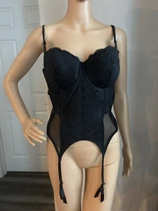 Victoria Secrets Bustier Corset With Garters Large Sexy Lacy Sheer Black NWOT - Picture 1 of 5