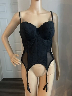 Victoria Secrets  Bustier Corset With Garters Large Sexy Lacy Sheer Black NWOT - Image 1 of 4