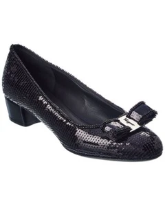NIB NEW Salvatore Ferragamo Vara black sequin bow pump 6.5 8 $850+ - Picture 1 of 3