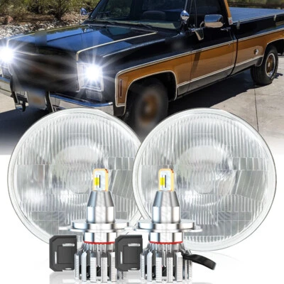 Par de faros redondos de 7 pulgadas de haz alto bajo Fit GMC C15/C25 C35 1975 1976-1978 Foto 1 de 4