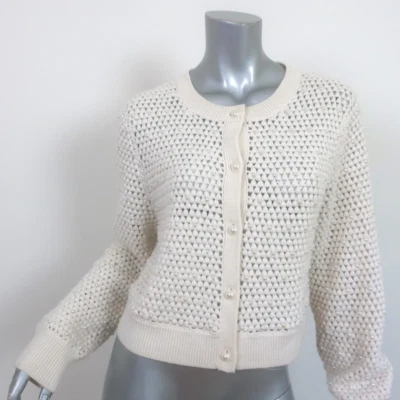 Alice + Olivia Faux Pearl Cardigan Kitty Ivory Crochet Wool Size Large - Image 1 of 4
