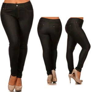 Women'S Plus Size Jegging Cotton Denim Jeans Skinny Stretch Black 3Xl - Picture 1 of 1
