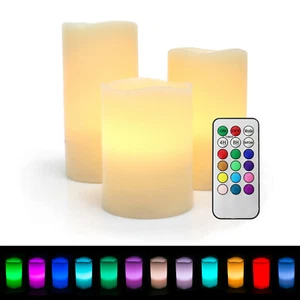 Set of 3 Color Changing Flameless LED Candles with Remote Control Timer 4" 5" 6" - Picture 1 of 10