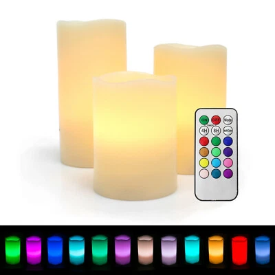 Set of 3 Color Changing Flameless LED Candles with Remote Control Timer 4" 5" 6" - Image 1 of 4