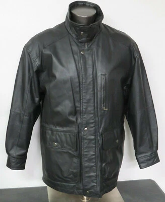 Chaqueta de cuero negra talla pequeña S forrada de poliéster parka de invierno solo para miembros para hombre Foto 1 de 4