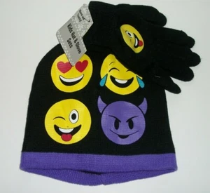 Kids' Emojis Beanie Toboggan Hat and Glove Set - Picture 1 of 4