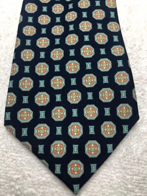 Gravata masculina CANDA azul marinho com azul laranja 3,75 x 57 nova sem etiquetas - Imagem 1 de 4