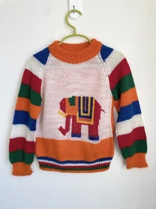 Vintage 5 6 7 Sweater 70s Elephant Striped Colorblock Orange Knit 70s EUC - Picture 1 of 3