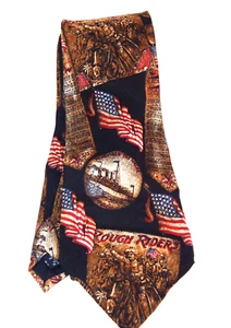 GUESS NECKTIE GEORGES MARCIANO 100% SILK ROUGH RIDERS MILITARY AMERICAN FLAG USA - Picture 1 of 14