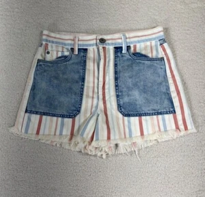 Pantalones Cortos American Eagle 6 Mujer Talla 6 Multicolor Tiro Alto Rayas Deshilachados Dobladillo Crudo Mamá - Imagen 1 de 9