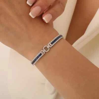 8Ct Princess Cut Simulated Sapphire/CZ Cute Tennis Bracelet14k White Gold-Plated - Image 1 of 4