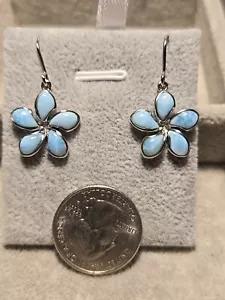 Larimar Dangle Pulmeria Earrings - Picture 1 of 3