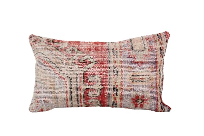 Faded Red Lumbar Pillow, Faded Copper Turkish Lumbar Rug Pillow, Muted Ethnic - Image 1 of 4