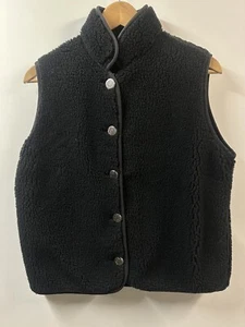 Eastern Mountain Sports Womens Fleece Vest Small Black Button Vintage Berber - Picture 1 of 5