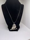 necklace owl black sparkly eyes clear glass stones wings silver tone black cord
