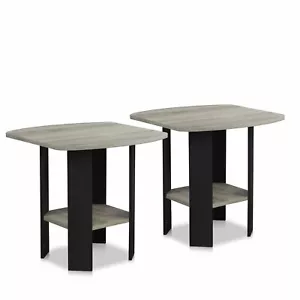 Set 2 Gray Black Finish Wooden End Tables Nightstand Accent Side Storage Shelf - Picture 1 of 4