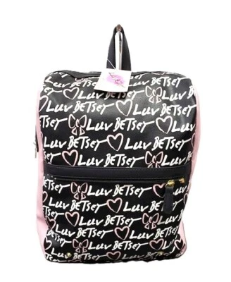 Nueva Mochila LUV Ajustable Grande Betsey Johnson Lexie Rosa y Negra Foto 1 de 4