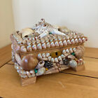 Sea Shell Wood Trinket Box Vtg Ocean Mermaid Treasure Jewelry Chest 6" long