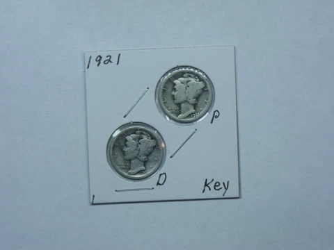 1921-P-D  Silver Mercury Dimes (2 coins) Average Circ. condition  Key Dates #1 Cover