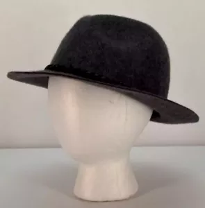 Cappello da donna in feltro di lana Fedora taglia unica grigio scuro classico fascia intrecciata western - Foto 1 di 10