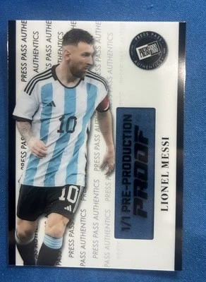 Tarjeta de fútbol Lionel Messi 2024 Leaf Press Pass/1 prueba de preproducción 🔥🔥 Foto 1 de 2