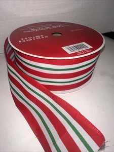 Cinta Celebrate It Multicolor Rayas Con Cable Jumbo Rojo Verde Blanco 2.5 pulgadas X 80 pies - Imagen 1 de 3