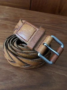 VINTAGE HELLBRAUN HELLBRAUN ECHTLEDER GEFLOCHTEN GEFLOCHTEN MESSING SCHNALLE GÜRTEL DAMEN - Bild 1 von 13