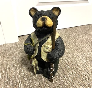 Vintage Resin Bear Fisherman Figurine Bank W/ Vest Pole Fish & Creel 10-1/2" - Picture 1 of 12