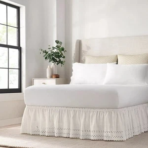 Eyelet Elastic Wrap Around Bed Skirt, Easy On/Off Dust Ruffle (18 Inch Drop),... - Picture 1 of 5