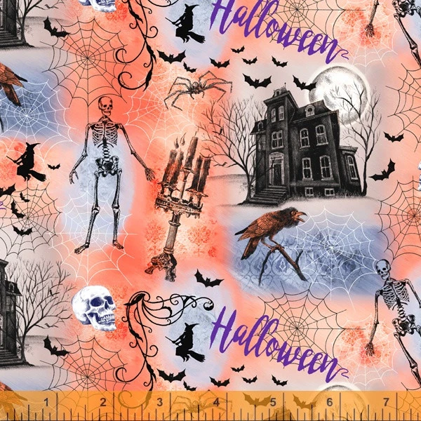 Tela de Halloween | Esqueleto de calavera de casa embrujada única en su clase | Windham YARD Foto 1 de 1