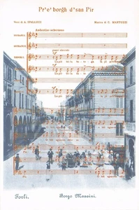 33-22B) CARTOLINA FORLI' BORGO MAZZINI VERSI SAPLLICCI MUSICA MARTUZZI SPARTITO - Bild 1 von 2
