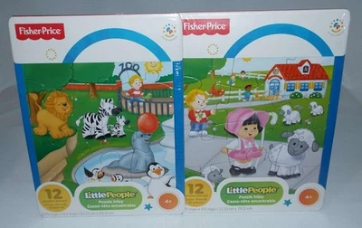 2 New Sealed Fisher Price Little People Adventures 12p Jigsaw Puzzles Zoo School - Image 1 of 4