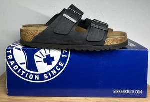 Birkenstock Arizona Leather Black Slides Sandals Thongs Slip On Regular W6 M4 - Picture 1 of 11