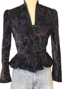 Gunne Sax Beaded Floral Black Velvet Jacket Evening Formal Women Size 7 (XXS) - Picture 1 of 21