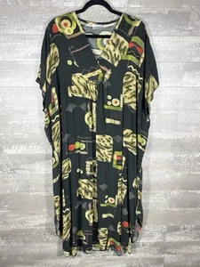 Black Multi All Over Print Artsy Kaftan Oversized Dress No Size Distressed Holes - Picture 1 of 19