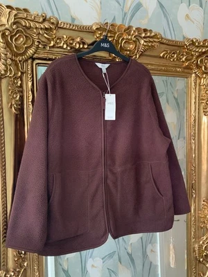 M&S Toffee Brown zip through short fleece jacket with pockets XL 20-22 BNWT - Image 1 of 4