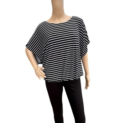 AB Studio Women Black White Stripes Dolman Sleeve Pullover Blouse Size M - Image 1 of 4