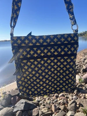Vera Bradley yellow blue floral Michigan Wolverines triple zip crossbody bag - Image 1 of 4