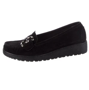 STUART WEITZMAN Platform Loafers Flats Wedge Black Suede Silver Buckle Sz 8.5 M - Picture 1 of 9