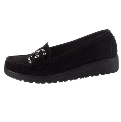 STUART WEITZMAN Platform Loafers Flats Wedge Black Suede Silver Buckle Sz 8.5 M - Image 1 of 4