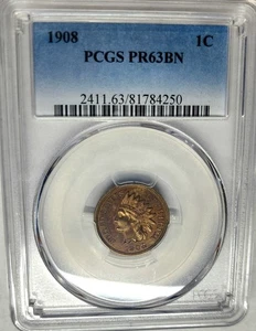 Exquisite 1908 Proof Indian Head Cent 1C PCGS PR-63 BN, Better Date Proof Coin - Picture 1 of 4