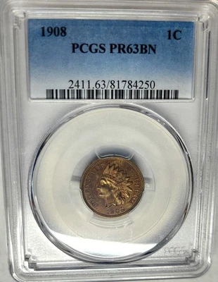 Exquisite 1908 Proof Indian Head Cent 1C PCGS PR-63 BN, Better Date Proof Coin - Image 1 of 4