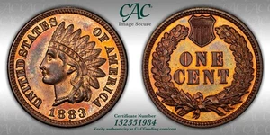 CACG PF-64 RB 1883 Indian Head Cent, Deeply Mirrored, Red-Brown Proof! - Picture 1 of 3