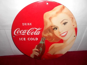 VINTAGE 11 1/2 " DRINK COCA-COLA SODA POP ADV SIGN HEAVY METAL PORCELAIN -S336E - Picture 1 of 5