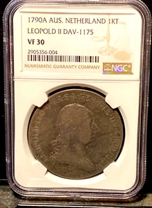 #A9322 Austrian Netherlands 1/2 Kronentaler Leopold II 1790 NGC VF30 Scarce - Picture 1 of 2