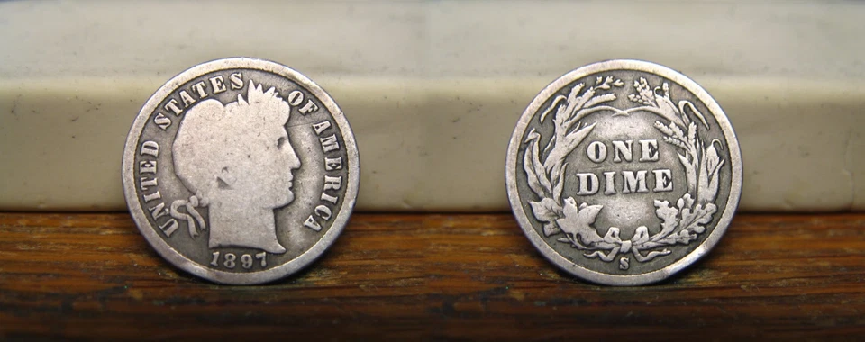 1897-S BARBER LIBERTY HEAD SILVER DIME 1897S US COIN - Image 1 of 1