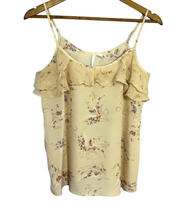 Lauren Conrad Adjustable Strap Sheer Cami Top Women Small Floral Ruffled Peach - Image 1 of 4