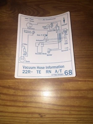 Toyota 1986 22rte camioneta/4runner turbo AT diagrama de vacío calcomanía reproducción #68 Foto 1 de 3