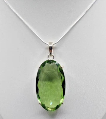 Sterling Silver 925 Necklace W/ Green Peridot Simulant on New 18" SS 925 Chain - Image 1 of 4