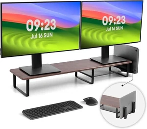 Dual Monitor Stand with Laptop Holder – 38" Long Riser for 2 Monitors Oak Brown - Picture 1 of 8